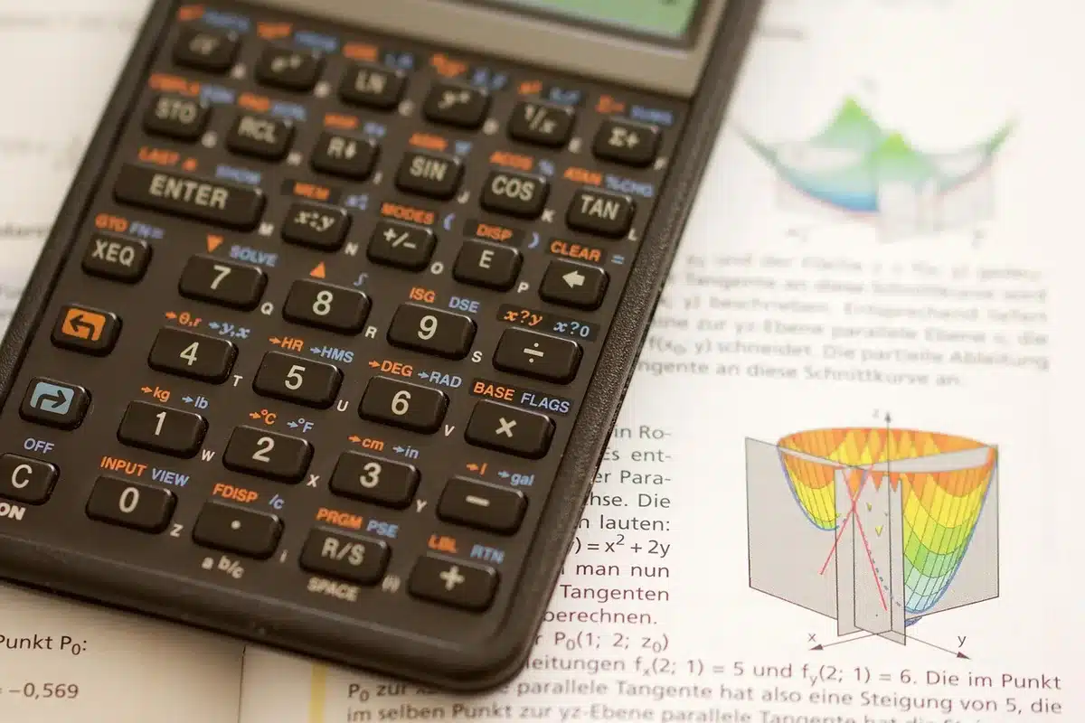 Feuille avec formules géométriques et calculatrice pour aires