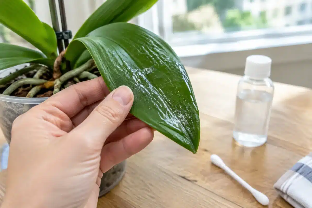 Feuilles collantes sur orchidée : causes et traitements naturels
